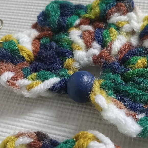 Handmade Multicolored Acrylic Lightweight Crochet Half Flower Dangle Earrings - Picture 5 of 9